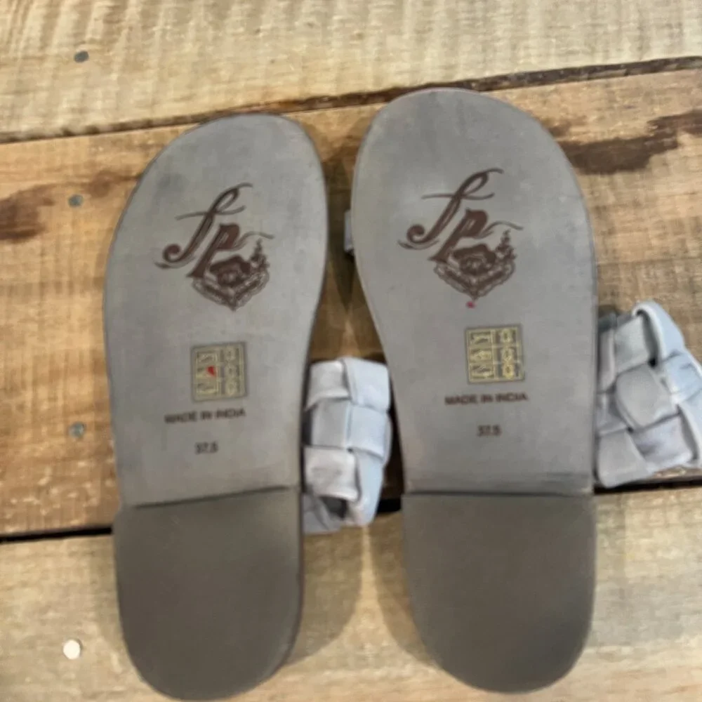 🖤 Free People Winding River Slip-On Flat Quilted Woven Sandals Grey Blue